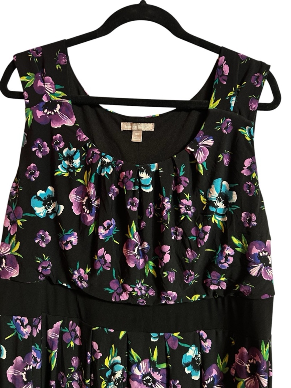 Women within Black Sleeveless Maxi Dress with Purple & Teal Floral Print - Picture 3 of 7